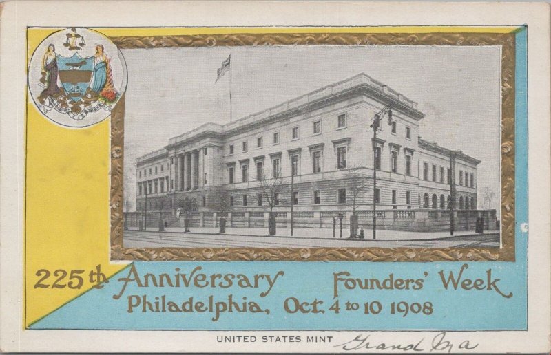 Postcard United States Mint Philadelphia PA 225th Anniversary Founders Week 1908