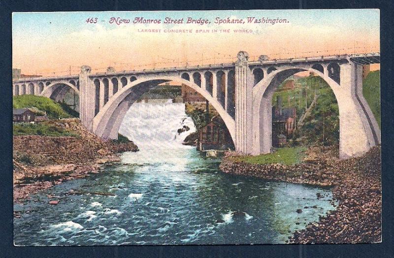 Monroe Street Bridge Spokane Washington unused c1910's