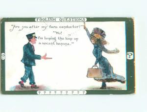 Pre-Linen comic PRETTY GIRL WITH TRAIN CONDUCTOR k3659