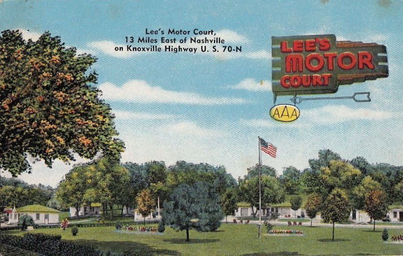 Postcard Lee's Motor Court 13 miles East Nashville TN