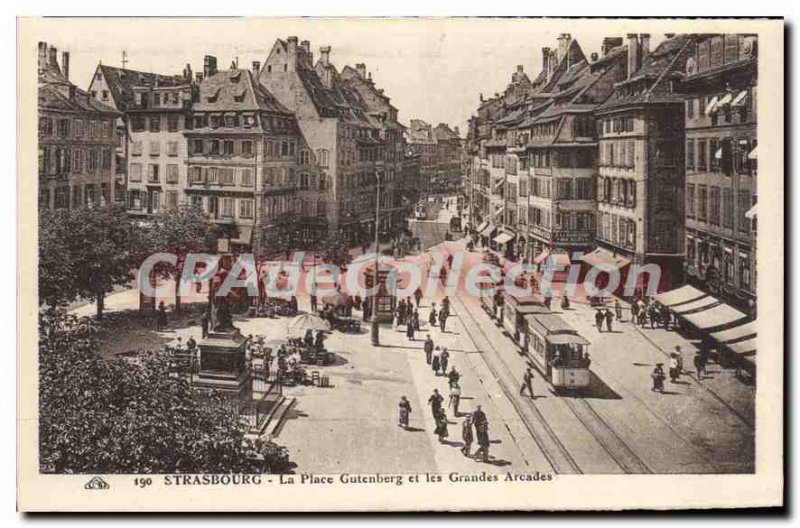 Postcard Old Strasbourg Place Gutenberg And Grandes Arcades