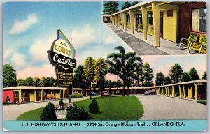 Vtg Orlando Florida FL Court Cadillac Motel 1940s View Old Postcard