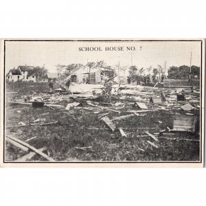 Original Antique Postcard - Tornado Disaster - School House No. 7 Destroyed