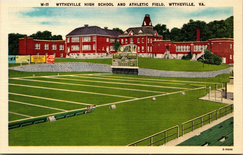 Vtg Wytheville Virginia VA High School and Athletic Field 1930s Linen Postcard
