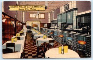 JUAREZ, Mexico ~ Interior MENDOZA'S ~ CRYSTAL PALACE CAFE c1930s-40s Postcard