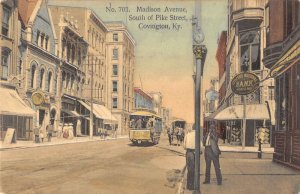 Covington Kentucky Madison Avenue Bank and Trolley Vintage Postcard AA55549