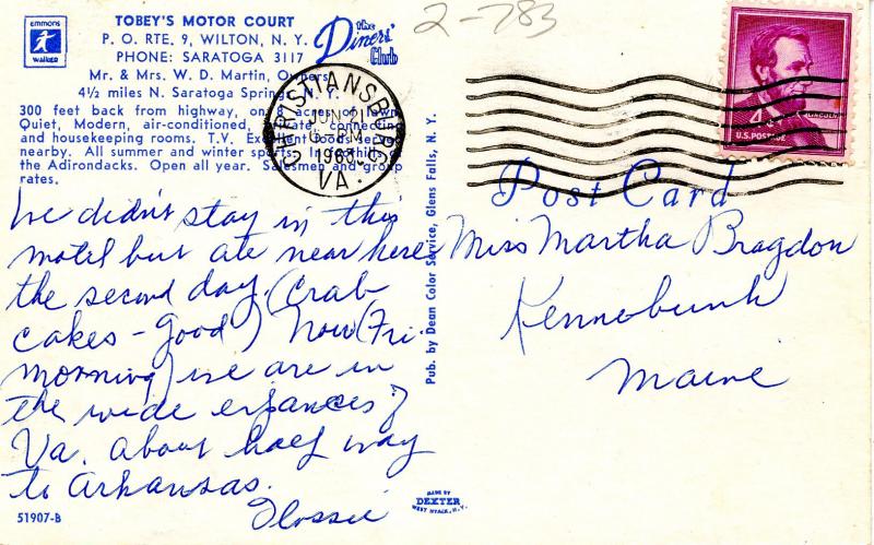 NY - Wilton. Tobey's Motor Court