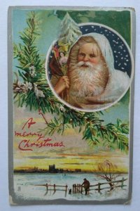 Santa White Coat Christmas Postcard Tucks Original 136 Embossed 1910 Vintage