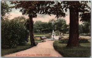 Major's Hill Gardens Canada Fountain Big Trees Trails and Pathways Postcard