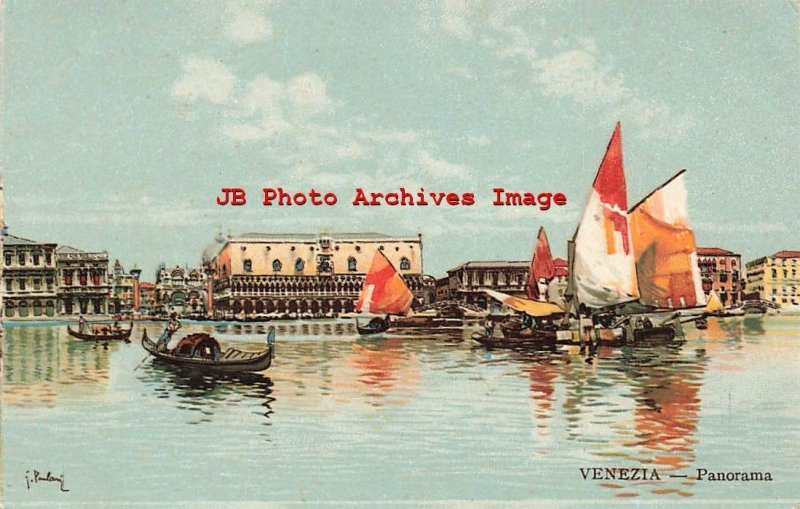 Italy, Venezia, Venice, Panorama View, Boats, Artist Signed 