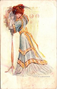 Pretty Victorian Lady with Mirror 1907 JW Farrah & Co Postcard