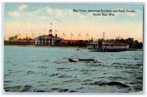 Green Bay Wisconsin WI Postcard  Bay View Showing Pavilion And Bath 1913 Vintage