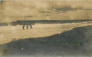 People at Beach having fun 1911 RPPC Photo Postcard 22-434