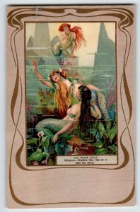 Mermaids Flying Underwater Fantasy Postcard Tuck Wagner Opera 694 Unused 1904