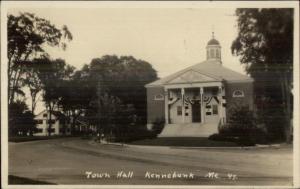 Kennebunk ME Town Hall & Street c1920s Real Photo Postcard
