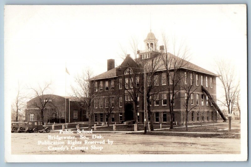 Bridgewater South Dakota SD Postcard RPPC Photo Public School Campus Building