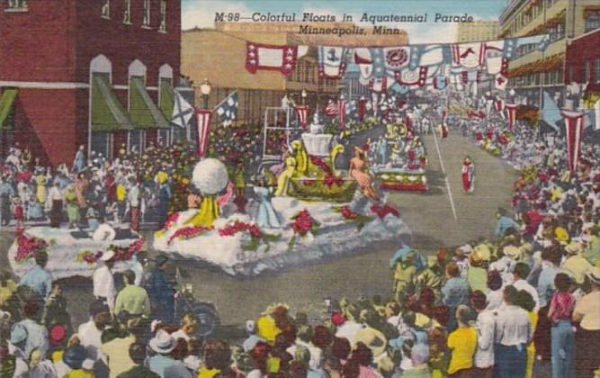 Minnesota Minneapolis Colorful Floats In Aquatennial Parade Curteich