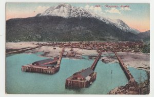 P2852 vintage postcard shagway alaska town docks mountains