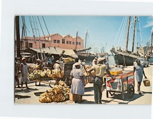 Postcard Unloading Fruit from Inter-Island Schooner Bridgetown Barbados