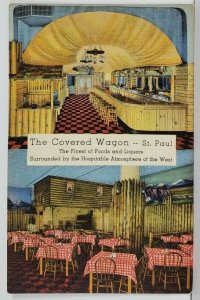 MINN The Covered Wagon, Food and Liquor Interior View  St Paul Postcard Q12