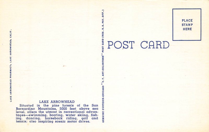 Boat Dock and Bathing Cove, Lake Arrowhead, California, Early Postcard, Unused