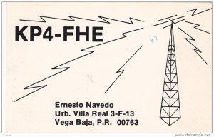 QSL Radio Postcard , KP4-FHE , Vega Baja , Puerto Rico , 40-60s
