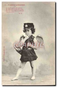 Old Postcard Fun Children L & # 39amour Policeman Police Detective Angel