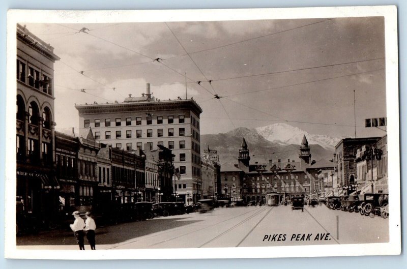 Colorado Spring CO Postcard RPPC Photo Pikes Peak Avenue Trolley Cars c1910's