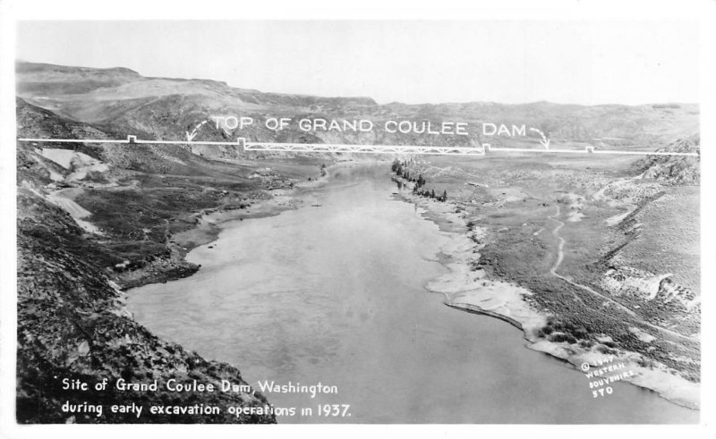 RPPC GRAND COULEE DAM, WA Early Excavation Operations 1937 Vintage Postcard