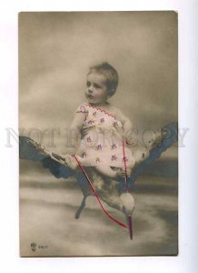 187729 Baby in NIGHTY on STORK Vintage tinted PHOTO PC