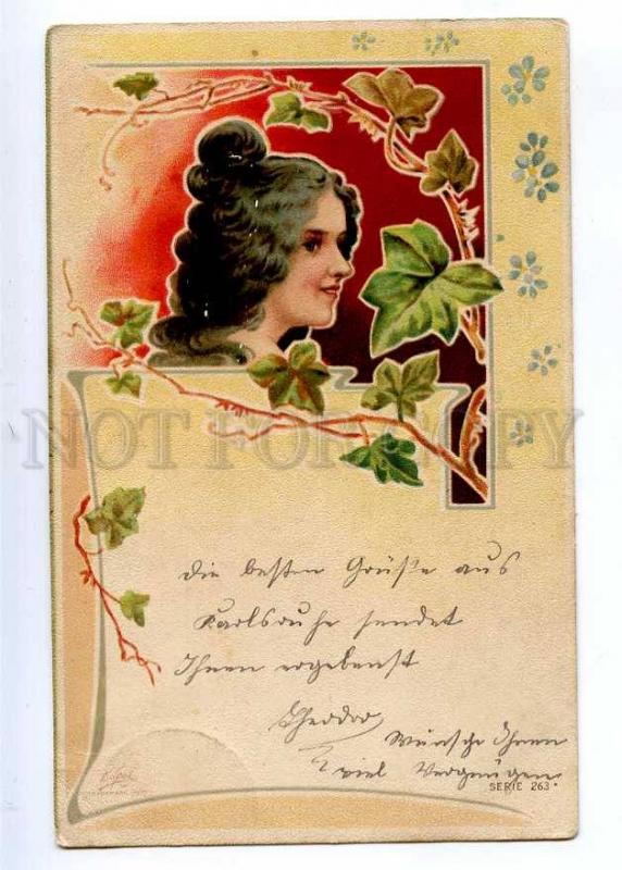 189568 ART NOUVEAU Nymph Female Head in Flowers Vintage PC