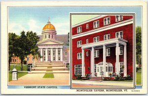 VINTAGE POSTCARD THE STATE CAPITOL AND TAVERN DUAL-VIEW AT MONTPELIER VERMONT