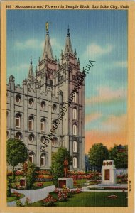 Monuments and Flowers in Temple Block Salt Lake City UT Postcard PC336