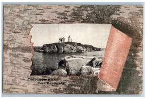 c1940's Nubble Light, Greetings from York Beach ME Ripped Bark Tree Postcard 