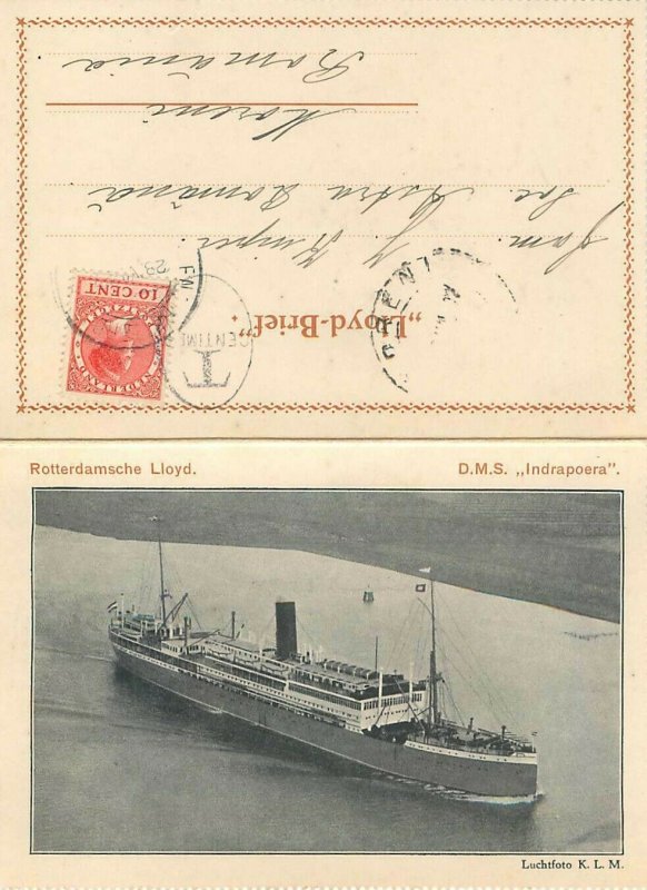 Bateau paquebot Indrapoera N V Rotterdam lloyd Luchtfoto K.L.M. correspondence