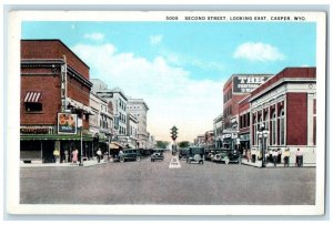 1936 Second Street Looking East Rodtery Stationer Cars Casper Wyoming Postcard