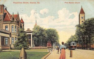 Atlanta Georgia First Baptist Church, Street Scene Vintage Postcard TT0101