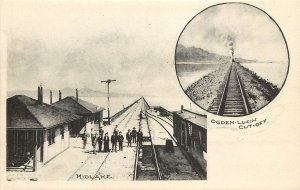 c1907 Multiview Postcard Great Salt Lake UT Midlake Station, Ogden-Lucin Cut-off