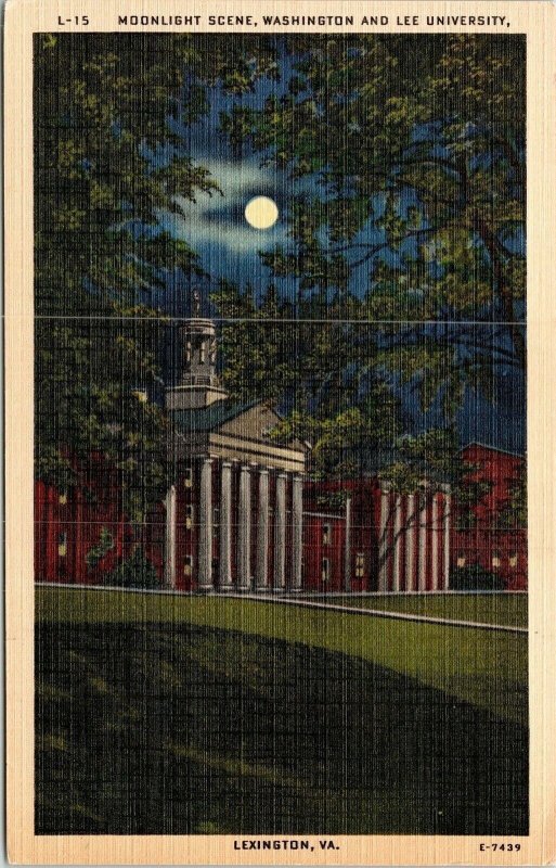 Moonlight Scene Washington Lee University Lexington Virginia Linen Postcard 