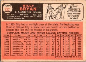 1966 Topps Baseball Card Bill Bryan Kansas City Athletics sk1978