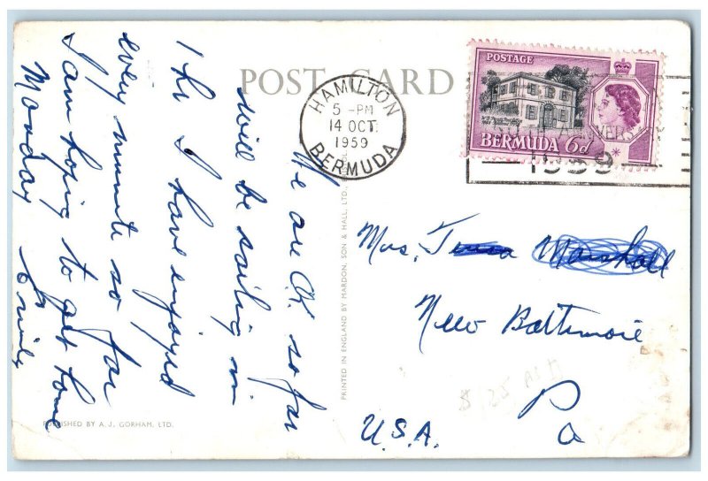 Bermuda Postcard River View Near Gibb's Hill Lighthouse 1959 Vintage Posted