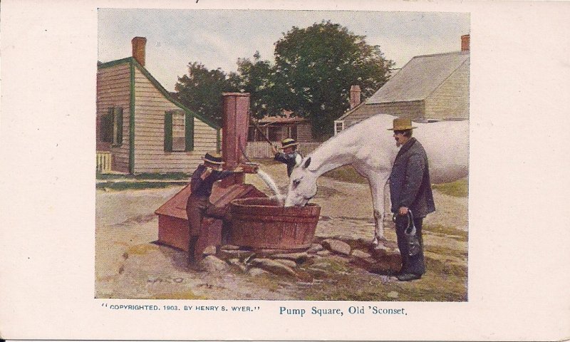 Nantucket MA, Sconset Town Square, Water Pump, Siasconset, 1903, White Horse