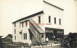 IA, Massillon, Iowa, RPPC, Schneider's Store, Exterior View, Early Auto