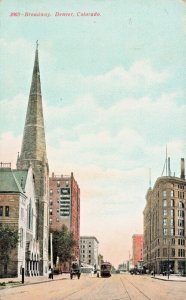 Postcard CO Denver Colorado-Broadway-Street Car-Hotel Metropole-Antique 1911 C2