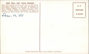 Palm Springs California CA Deep Well Inn Vintage Postcard