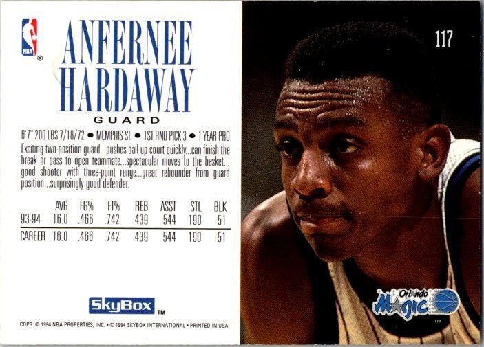 1994 Upper Deck Basketball Anfernee Hardaway Orlando Magic sk20839