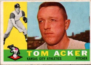 1960 Topps Baseball Card Tom Acker Kansas City Athletics sk10584