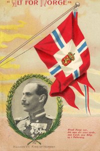 Postcard Antique View of King Haakon  VII of Norway * Norwegian Flag.    K1