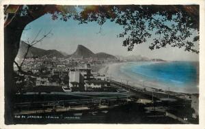 Hand Colored Postcard Rio De Janeiro Brazi Beach and City Scene