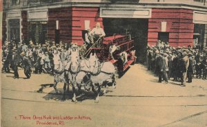 Providence RI Fire Department Hook & Ladder Horse & Fire Wagons Postcard